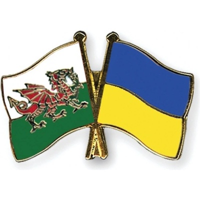Odznak (pins) 22mm vlajka Wales + Ukrajina - barevný
