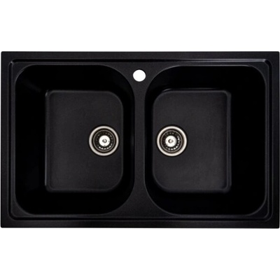 ELEFANT Гранитна мивка EQUATORIA 79x50 - двойна кухненска мивка за монтаж в плот (черен металик) (EQUATORIA 7950 черен металик)