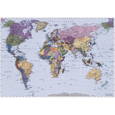 Komar 4D 4-050, rozměry Mapa světa čtyřdílná Mapa světa, obrazová tapeta čtyřdílná 270x188cm