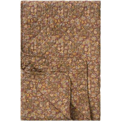 Ib Laursen Prošívaný přehoz Bordeaux/Blue Flowers 130 × 180 cm, hnědá barva, textil