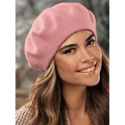 Růžový baret FLORA 100% vlna WOOLMARK