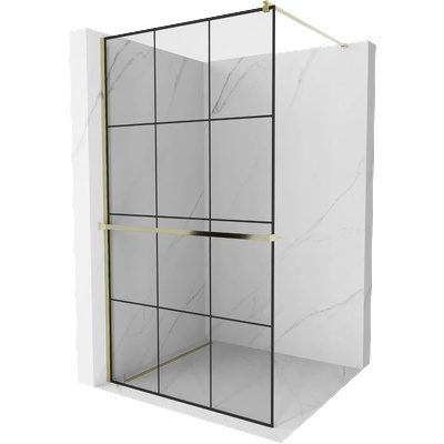 Mexen Kioto+ душ стена с рафт Walk-in 120 x 200 cm, черно каре, златно - 800-120-121-50-77 (800-120-121-50-77)