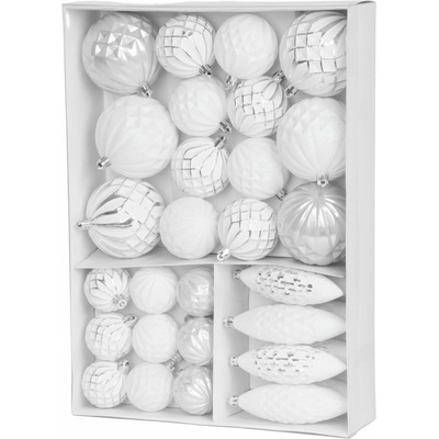 Gule MagicHome Vianoce, sada, 31 ks, 5-6-8-12 cm, bielo-strieborné, na vianočný stromček