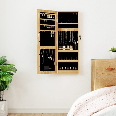 vidaXL Огледален шкаф за бижута с LED осветление, стенен монтаж (353252)