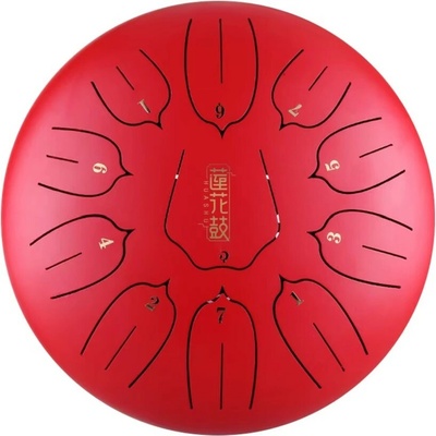 Tongue drum 12' 30cm 11 tónů C-dur -červený s příslušenstvím.