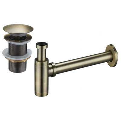 Mexen половинчен сифон кръгъл с клик-клак запушалка, без преливник, античен месинг- 7991050-40 (7991050-40)