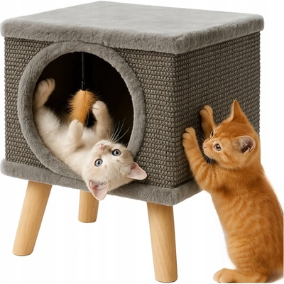 Purlov Kočičí domeček šedý plyšový s pelíškem 38 x 32 cm