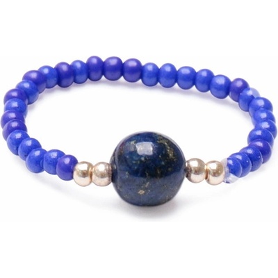 Nefertitis Lapis Lazuli prsten elastický se skleněnými seed korálky NF22044