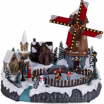 Fééric Lights and Christmas Vánoční vesnice s osvětlením a pohyblivým větrným mlýnem