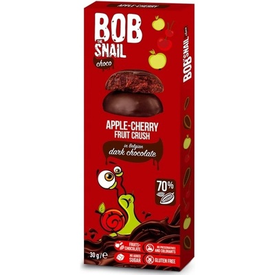 Bob Snail Choco Ovocná pochúťka v čokoláde bez pridaného cukru jablko čerešňa 30 g