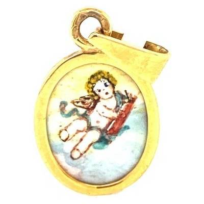 zlatnictvivymolovi.cz Přívěsek ze žlutého zlata medailon s andělem na porcelánu AUPR54