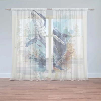Sablio Záclony Akvarelová veľryba: 2ks 150x250cm