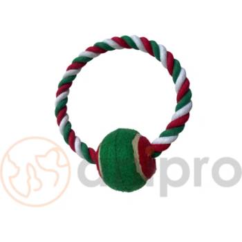 Anipro Play - Въжена играчка за кучета във форма на кръг с топка, бяло/зелено/червено 18 см, 125-135 гр
