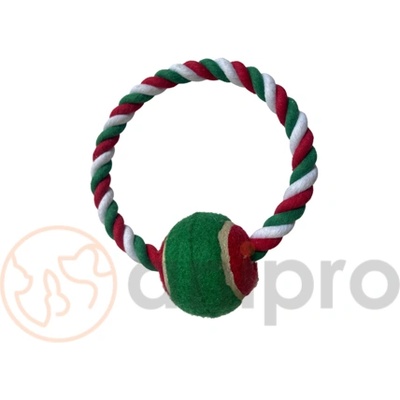 Anipro Play - Въжена играчка за кучета във форма на кръг с топка, бяло/зелено/червено 18 см, 125-135 гр