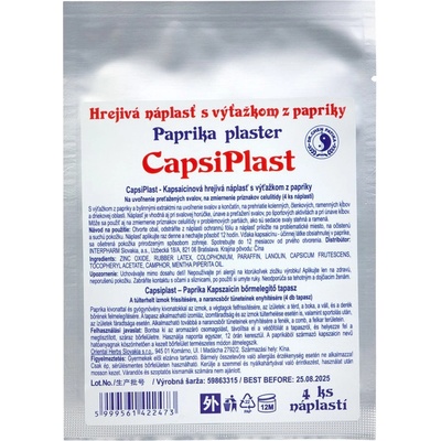 Capsiplast - Hrejivá Náplasť s Výťažkom z Papriky 1x4 ks