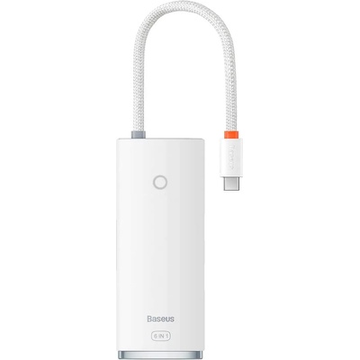 Baseus USB-C Lite Series 6-Port With PD 100W Hub Docking Station (WKQX050102) - мултифункционален хъб за свързване на допълнителна периферия за устройства с USB-C (бял)