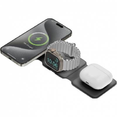 Безжично зарядно ENERGEA GoMag Trio Plus 3в1 MagSafe за iPhone / Apple Watch / AirPods - сива (79299)