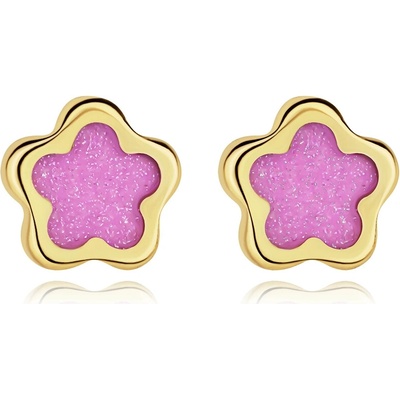 Šperky Eshop Zlaté náušnice 14K květ s růžovou imitací perleti S5GG276.25