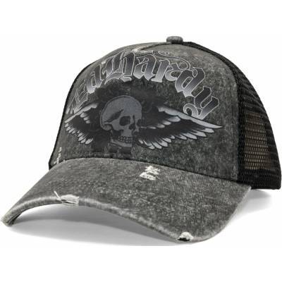 Ed Hardy Flaming Gothic Skull Washed 5 Panel Trucker Cap Grey