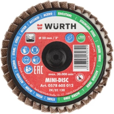 Würth Lamelový brusný kotouč Mini-Disc, oxid zirkoničitý hlinitý Kompatibilní se systémem 3M Roloc 50 mm P60
