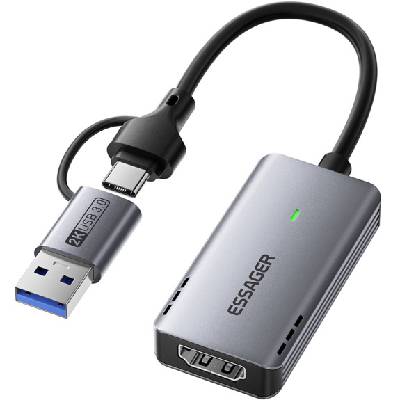 es-cjk01 2в1 видео адаптер - hdmi към usb-c / usb-a - тъмносив (91765)