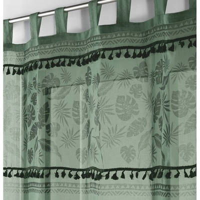 Tmavozelená záclona s rastlinným motívom zelená Šírka 140 cm | Dĺžka 280 cm