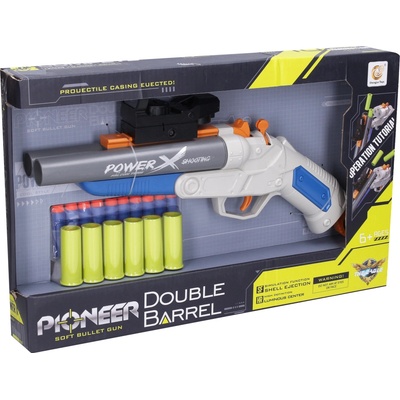 Wiky Puška Pioneer Double Barrel s penovými nábojmi a nábojnicami 37 cm - 1 kus