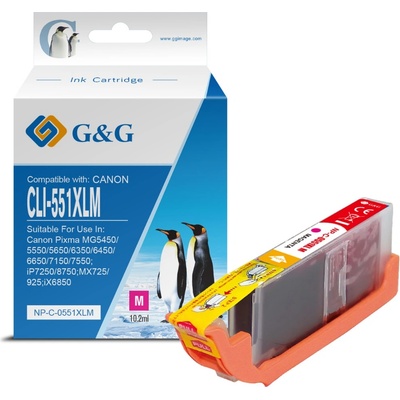 Compatible ГЛАВА ЗА CANON PIXMA IP 7250/PIXMA MG 5450/6350 - Magenta - ink tank - WITH CHIP / С ЧИП - HIGH CAPACITY - /551/ - CLI-551XLM (CLI551XLM) - BS6445B001AA - PN NP-C-0551XLM/C - G&G (NP-C-0551XLM)