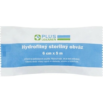 PLUS LEKÁREŇ Hydrofilný sterilný obväz 6 cm x 5 m