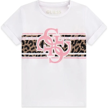GUESS Бяла тениска за мини момиче с леопардови детайли и розово лого Guess
