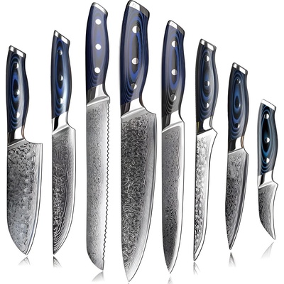 HARAHU Комплект дамаски ножове ak-20182 - Синьо kp20182 (ak-20182)
