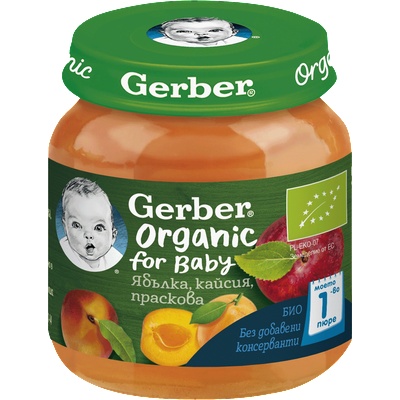 Nestle Пюре Nestle GERBER Organic for baby - Ябълка, кайсия, праскова, 125 g (6940)
