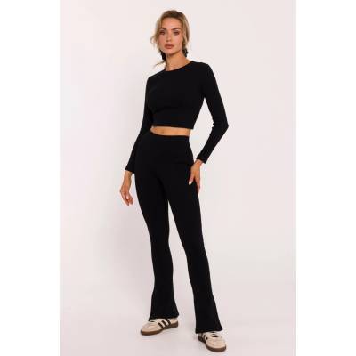 Made Of Emotion Woman's Ribbed leggings with split leg design black čierna
