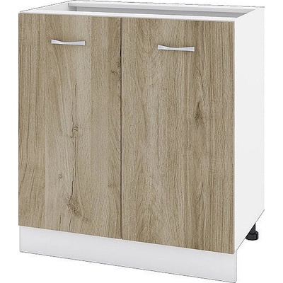 ИРИМ Долен шкаф за вграждане на мивка с две врати и рафт Сити БДА-23 бяло гладко / дъб сонома арвен 80 см