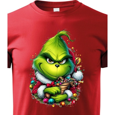 Dětské tričko Grinch s ozdobami Červená Canvas tričko Bezvatriko.cz 2384