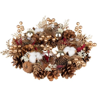 MagicHome Vianoce Věnec MagicHome Vánoce zlatý adventní s bavlnou 32 x 8,5 cm – Zboží Dáma