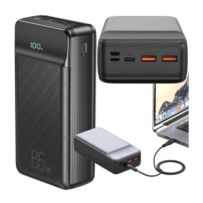 XO Преносима батерия XO 30000mАh, QС 3.0, РD, 3А, 65W, Зареждане на лаптопи, С кабел в комплекта, Черна (PR201)