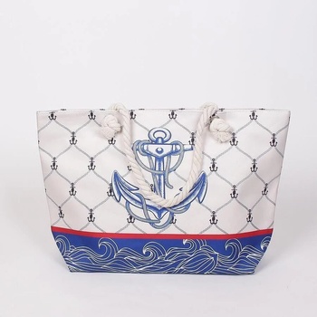 Image 1 of Плажна чанта в цвят екрю и синьо с корабно въже и котва