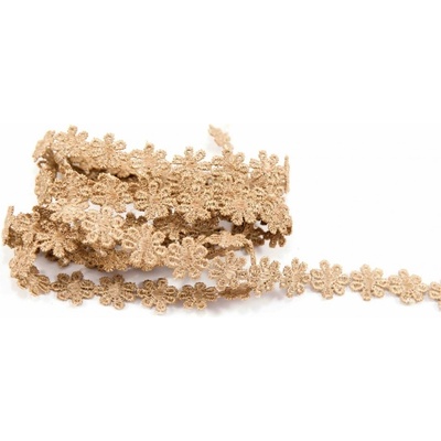 Vzdušná čipka kvetinka - svetlokakaová - šírka 1,2 cm
