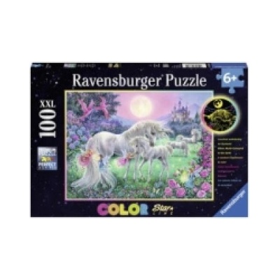 Ravensburger Verlag Ravensburger Kinderpuzzle - 13670 Einhörner im Mondschein - Einhorn-Leuchtpuzzle für Kinder ab 6 Jahren, mit 100 Teilen im XXL-Format, Leuchtet im Dun