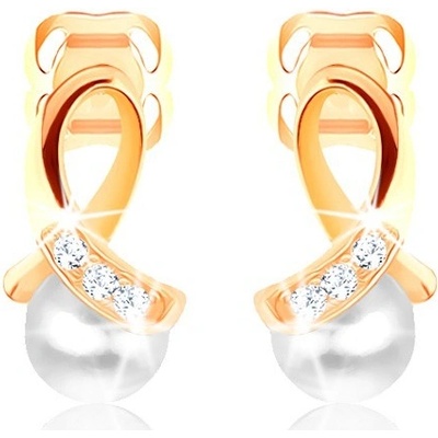 Šperky eshop ve žlutém zlatě lesklá smyčka vykládaná zirkonky kulatá perlička GG103.30