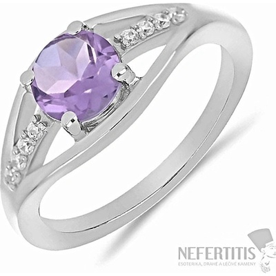Nefertitis Prsten stříbrný s brazilským ametystem a zirkony 010436 BRAME