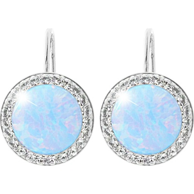 JSB bijoux s.r.o. Stříbrné náušnice klapky s kulatým opálem a krystaly Swarovski Pastel Light Blue velké (Stříbro 925/1000)