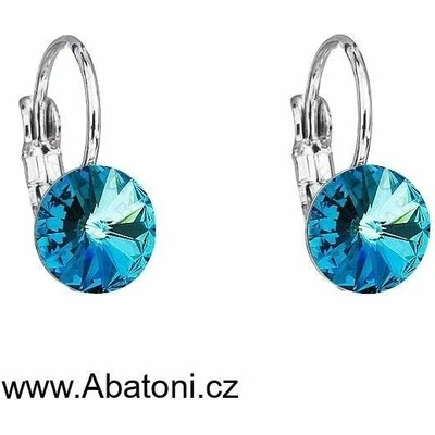 Swarovski Elements Rivoli vlepený krystal Dětské Ocelové náušnice visací modré kulaté 31230.5 Bermuda Blue modrá mořská duhová měňavá