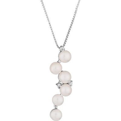 Swan Сребърно колие с цирокиний и сладководни бели перли IP0917 Swan