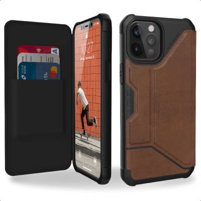 Urban Armor Gear Gear Metropolis Supple Italian Leather (LTHR) - удароустойчив хибриден кейс тип портфейл за iPhone 12, iPhone 12 Pro (кафяв)