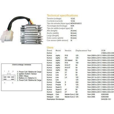 DZE regulátor napětí KYMCO AGILITY 50/125/150 08-13; PEOPLE 125/200 05-10; SUPER 8 50/125 08-12 (OEM 31600-LCD3-C01)