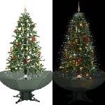 vidaXL Коледна елха с валящ сняг и основа от чадър, зелена, 170 см (284335)