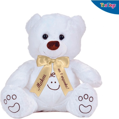 Плюшено мече Smile on с надписана панделка, екрю, 32 см (46092-1Н)