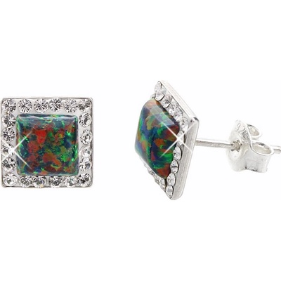 JSB Stříbrné pecky se zelenoměnivým opálem a krystaly Swarovski Elements Vitrail Medium Opal 15059